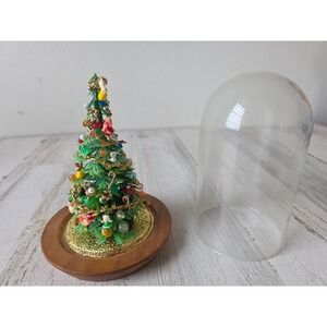 Vintage Xmas tree cloche dome glass mini cherub angel ornament decor